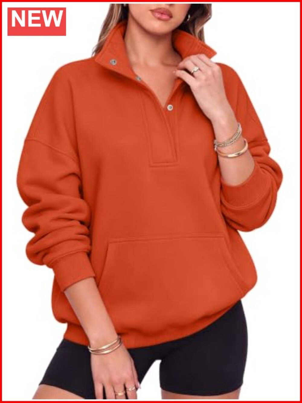 Oversized Women's Henley Neck Sweatshirt Pullover Fleece Long Sleeve Y2K